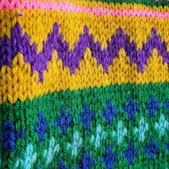 Vintage Hand Knit Colorful Fair Isle Skirt Pastel Elastic Waist Medium - Picture 14 of 15